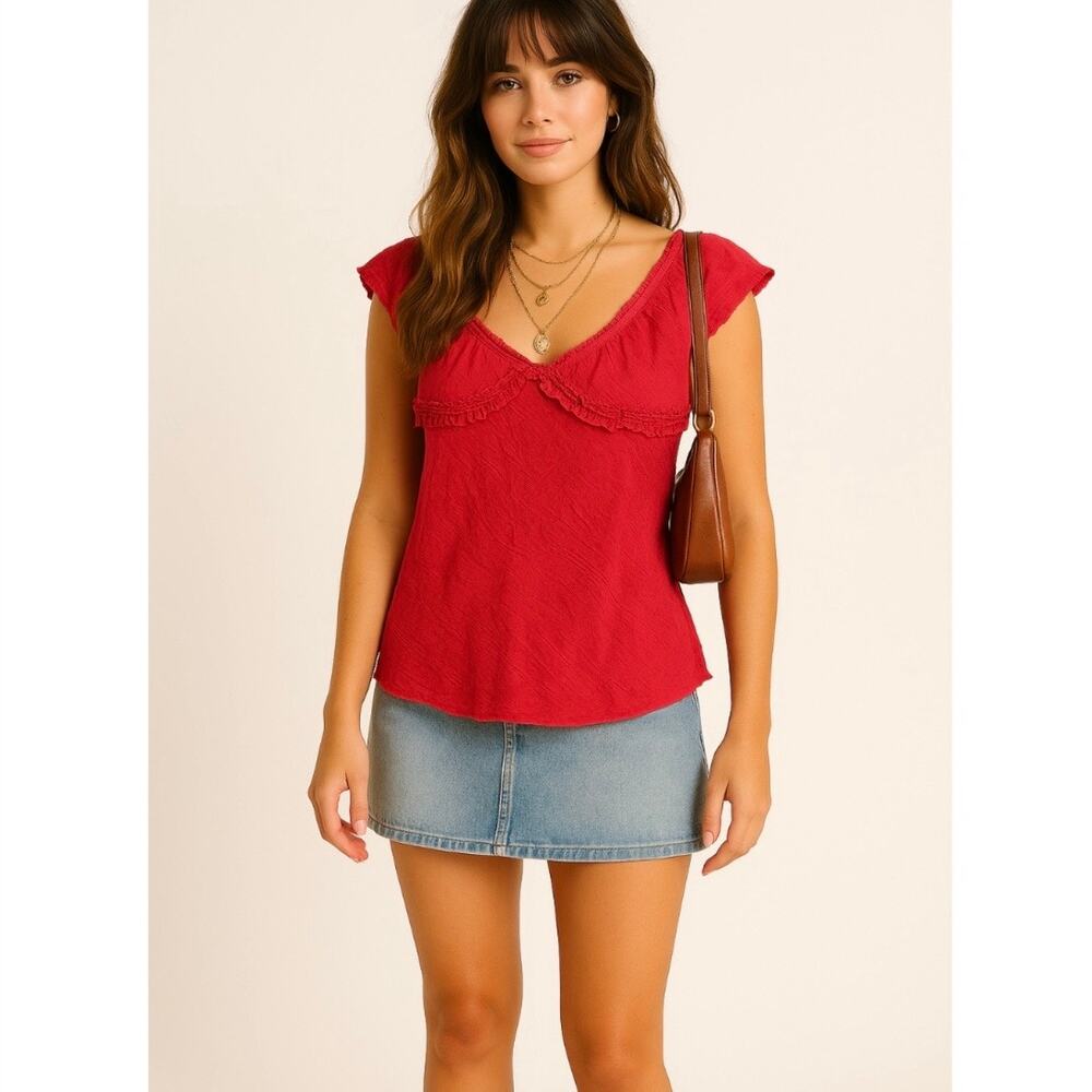Y2K Vintage Antilia Femme Red Boho Cotton Babydoll Fairy Sleeveless Top XL - Picture 9 of 9